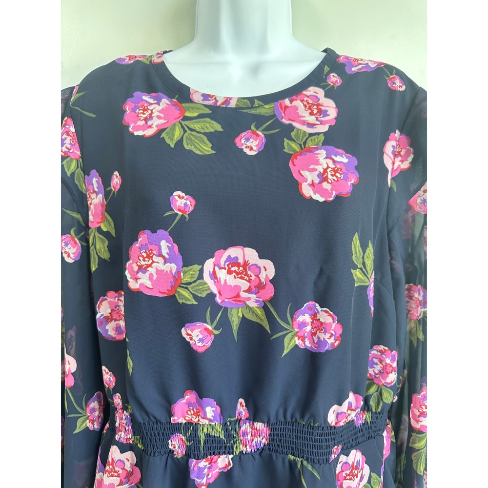 Maison Jules Navy Floral Dress Flowy Smocked Romantic Boho Chic Travel Large NWT - Picture 8 of 16